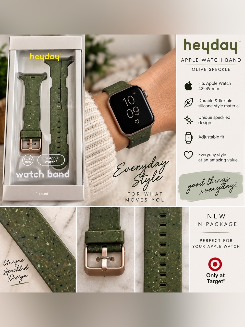 Pack of 10 Heyday Apple Watch Band 42–49mm Olive Speckle Green NEW